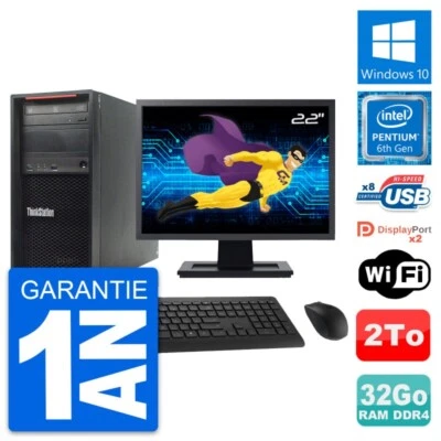 PC tour LENOVO P310 Pantalla 22" Pentium G4400 RAM 32Go Disco 2To Windows 10 Wi - Imagen 1 de 4