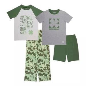 Boy's Youth Lucky Brand 4-Piece Pajama Set Shorts Pants Tee's - Green - Small - Picture 1 of 9