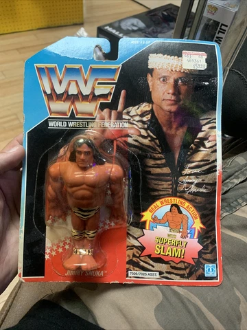 WWF Superfly Jimmy Snuka figure Hasbro 1990 WWE Superfly Slam Damaged Card READ Cover
