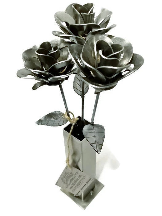 3 Welded Metal Roses and Vase, Three Metal Forever Roses with Vase! - image 1 of 1