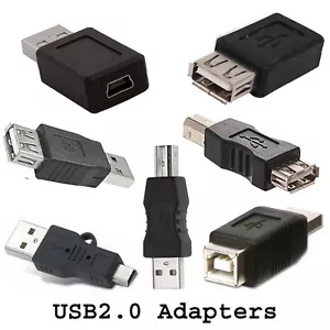 USB Adapter Male Female Type A B Mini Plug Coupler Gender Changer USB2.0 Adaptor - Picture 1 of 8