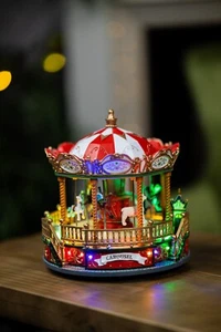 Christmas Carousel LED Decoration Light Up Musical Fairground Festive Ornament - Picture 1 of 24