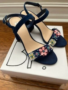 NIB Nordstrom BP shoes women block heel sandal navy suede sandal size 7.5 - Picture 1 of 4