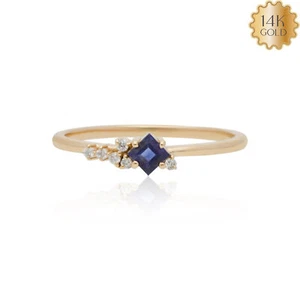 14K Gold Natural Diamond And Blue Sapphire Gemstone Cluster Ring-Jewelzofny - Picture 1 of 7