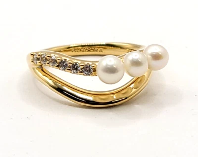 Anillo Pandora Perla Cultivada de Agua Dulce Tratada Doble Banda 163258C01 EE. UU. Talla 4.5 Foto 1 de 4
