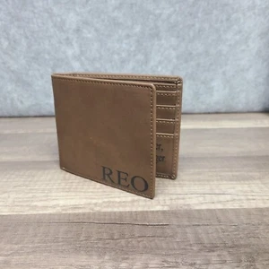 Leather Minimalist Bifold Wallets For Men Brown Engraved Personalized - Picture 1 of 5