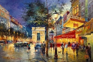 Custom oil painting French cityscape Triumphal Arch Paris signed fine art France - Picture 1 of 6