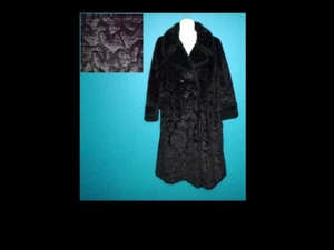 Vtg 50s 60s Textured Black Faux Fur Midi Length Winter Coat Sz S/M - Picture 1 of 22
