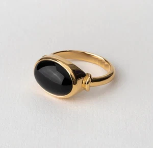 Black Onyx Gemstone Ring Natural Silver Gold Plated Ring For Man and Women - Picture 1 of 1