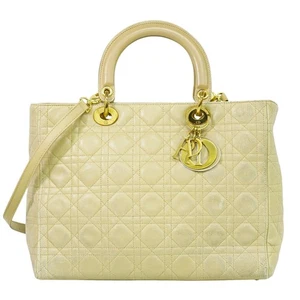 Christian Dior Lady Dior Cannage Leather 2way Shoulder Handbag Beige Gold - Picture 1 of 21