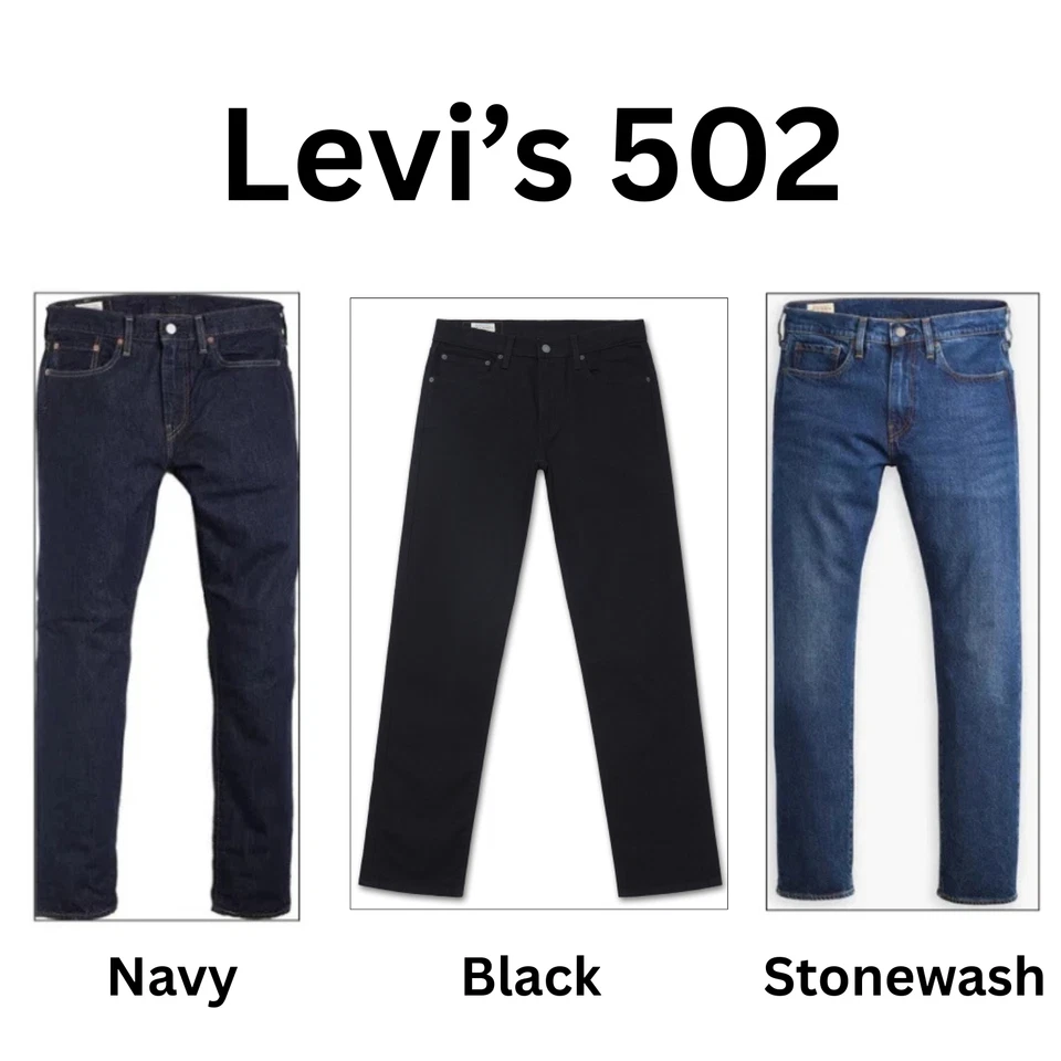 Levis 502 Mens Taper Jeans Navy, Black, Stonewash Designer Denim Regular Pants - Image 1 of 1