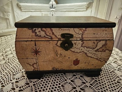 Old World Map Jewelry Trinket Storage Keepsake Box with Handles and Latch - Image 1 of 4