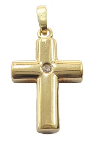 Kreuz Ketten-Anhänger 333 Gold 8 Karat mit 1 Zirkonia Hochpoliert gestempelt - Picture 1 of 5