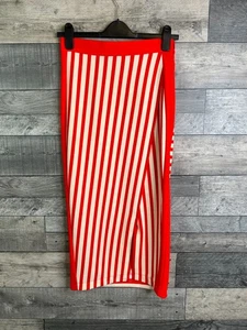 Karen Millen Midi Bleistiftrock Gr UK 10 rot gestreift Stretch Jersey hohe Taille - Bild 1 von 12