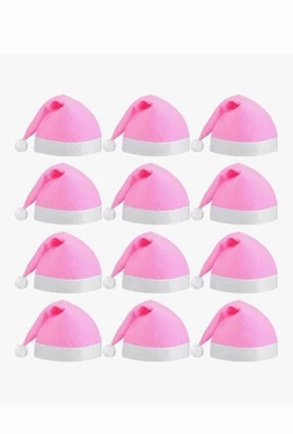 12 Pieces Pink Santa Hats Christmas Non Woven Fabric Hat for Holidays Christmas  - Image 1 of 2