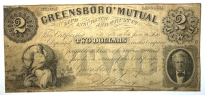 1861 $2 GREENSBORO MUTUAL BANK AND TRUST COMPANY - Picture 1 of 2