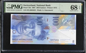 [TOP POP] SWITZERLAND 100 FRANKEN 1997 P72 PMG 68 SUPERB GEM UNC EPQ EARLY ISSUE - Picture 1 of 3