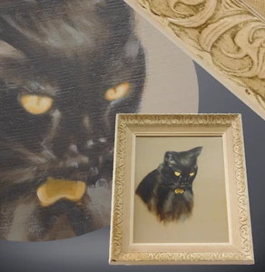Antigua pintura popular primitiva del Himalaya gato persa época victoriana siamés - Imagen 1 de 12