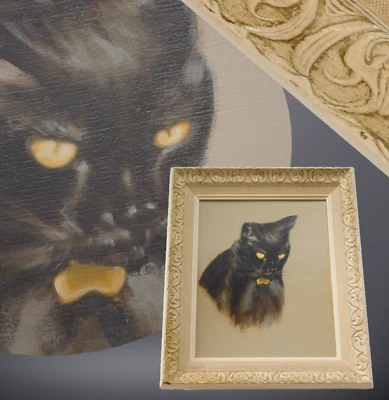 Antigua pintura popular primitiva del Himalaya gato persa época victoriana siamés Foto 1 de 4