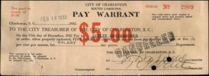 1932 Charleston South Carolina (SC) Charleston,SC Pay Warrant Axelie Speissegger - Picture 1 of 2