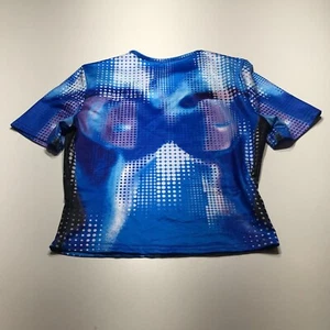 Rash Guard Swim Top Girls Youth Size M Blue Patterned Short Sleeve Quick Dry - Picture 1 of 12