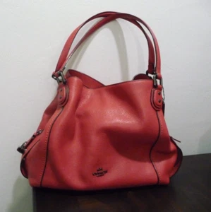 COACH LEATHER EDIE PEBBEL SHOULDER BAG - RED - Picture 1 of 12