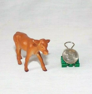 Miniature Dollhouse Farm Animal Cow Figurine Plastic Toy 1.75" Brown Baby Calf - Picture 1 of 2