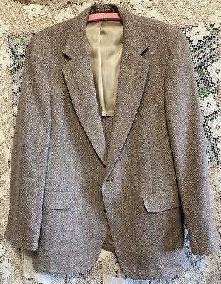 Jaqueta de lã masculina blazer esportivo vintage de tweed Herringbone EUA 42 Reg em excelente estado usado - Imagem 1 de 4