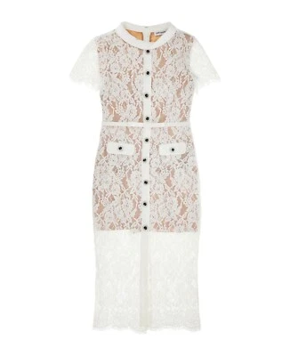 Vestido midi autorretrato blanco con botones de encaje para mujer Foto 1 de 4