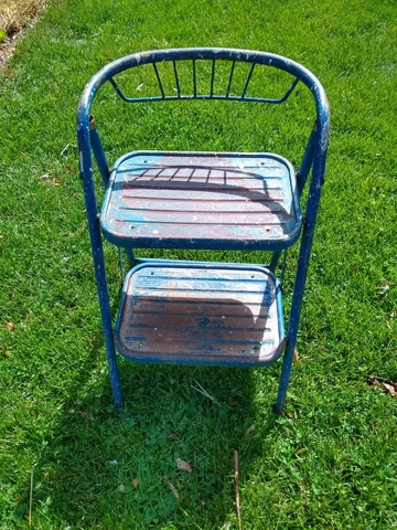 Vintage Kitchen Step Stool Chair 50's Durham Style Furniture Folding  Metal MCM Cover