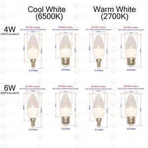 E12 E26 LED Candelabra 40W 60W Equivalent 120V Warm/Cool Chandelier Light Bulb - Picture 1 of 5