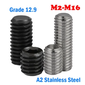 M2-M16 Grade 12.9 Flat Point Grub Screw Hex Socket Set Screws A2 Stainless Steel - Picture 1 of 5
