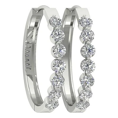 Floating Hoops Earrings Round Cut Diamond 1.30 Carat SI1 G 14K White Gold - Image 1 of 4