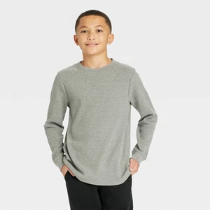 Cat & Jack Charcoal Gray Boys' Solid Long Sleeve Thermal T-Shirt, Size S (6/7) - Picture 1 of 1