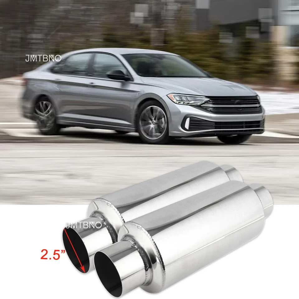 2 x 2.5"In/Outlet Exhaust Muffler Resonator 12"L Deep Tone For Volkswagen Jetta - Image 1 of 4