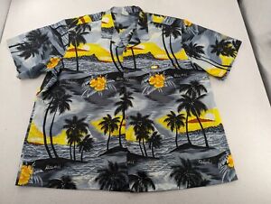 Royal Creations Hawaiian Aloha Shirt Gray Mens Size 4XL Polyester Palm Trees Sun