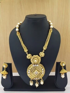 Indian Jewelry mala pendant set Bollywood ethnic Gold plated Mala set - Picture 1 of 1
