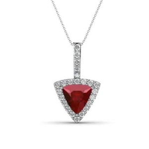 Lab Created Ruby & Natural Diamond Halo Pendant 14K Gold 16" Chain JP:250025 - Picture 1 of 13