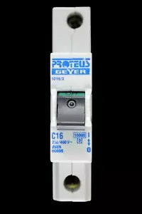 INTERRUPTOR CIRCUITO PROTEUS 16 AMP CURVO C 10kA MCB GEYER 1016/3 CLIP NEGRO - Imagen 1 de 6