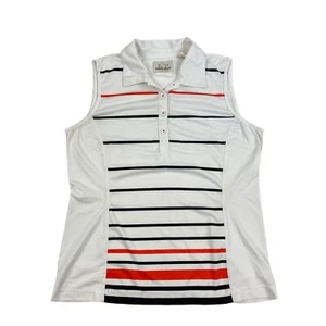 EP Pro Tour Tech Sz M Sleeveless Polo Golf Tennis Tank Top White Striped Stretch - Picture 1 of 6