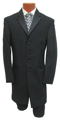 New Mens Black Tuxedo Frock Coat Jacket Victorian Gothic Halloween Steampunk 40S - Image 1 of 4