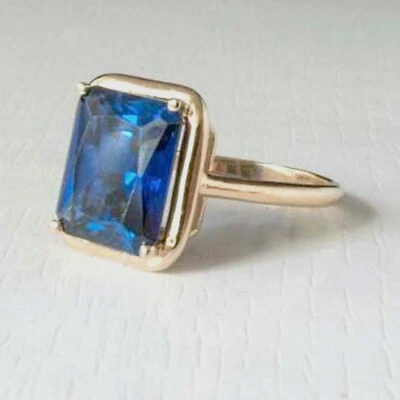 2.05Ct Smeraldo Taglio Finto Zaffiro Anello di Fidanzamento Solitario 14K Dorato - Immagine 1 di 4