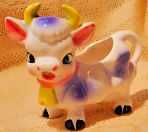 VINTAGE MID-20th CENTURY HAND PAINTED PORCELAIN COW CREAMER PITCHER - JAPAN - Picture 1 of 6
