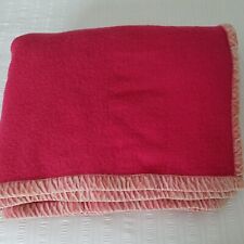 Vtg Bruges Blanket Manta  Rose Wool w/  Pink Velvet Trim  64”x 76"  EULAN BAYER