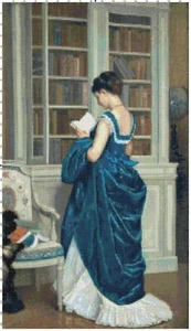 Auguste Toulmouche La Biblioteca - Tabella punti ago modello punto croce contato - Foto 1 di 1