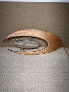 MCM Atomic Boomerang Clock Custom Hand Made Mahogany, Curly Walnut, Brass - Picture 1 of 6