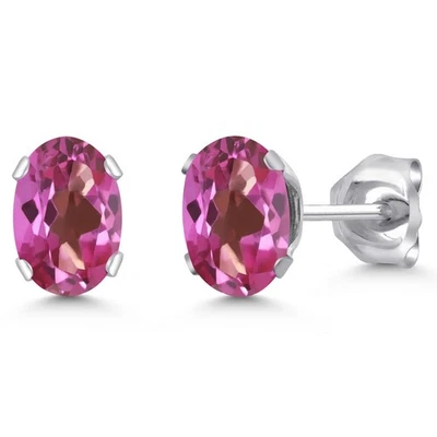 Aretes de plata 925 con topacio místico rosa forma ovalada de 1,10 quilates Foto 1 de 4