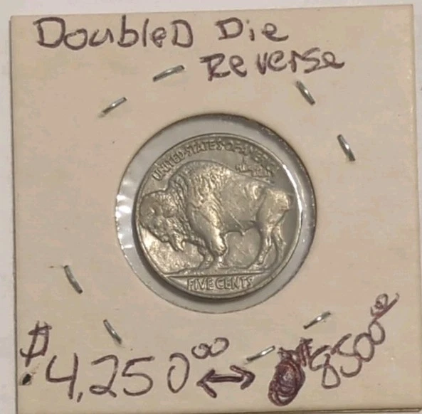 1935 Buffalo Nickel 5c US Genuine Full Horn Double Die Reverse Coin Very Rare! - Image 1 of 4
