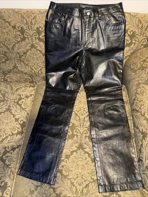 NUEVO CON ETIQUETAS Y2K GAP PANTALONES DE CUERO GENUINO negro corte bota para mujer talla 12 - LEER - defecto Foto 1 de 4