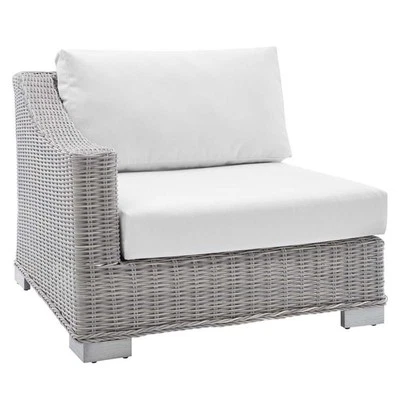 Modway Conway Modern Rattan & Fabric Outdoor Left-Arm Chair in Light Gray/White - Image 1 of 4